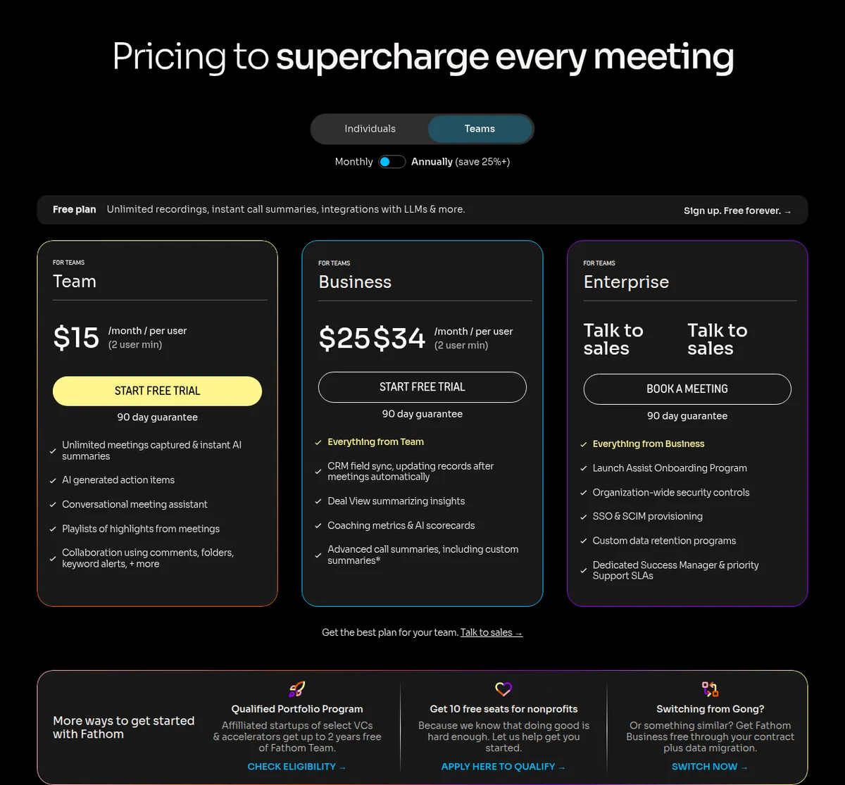 The Fathom pricing page