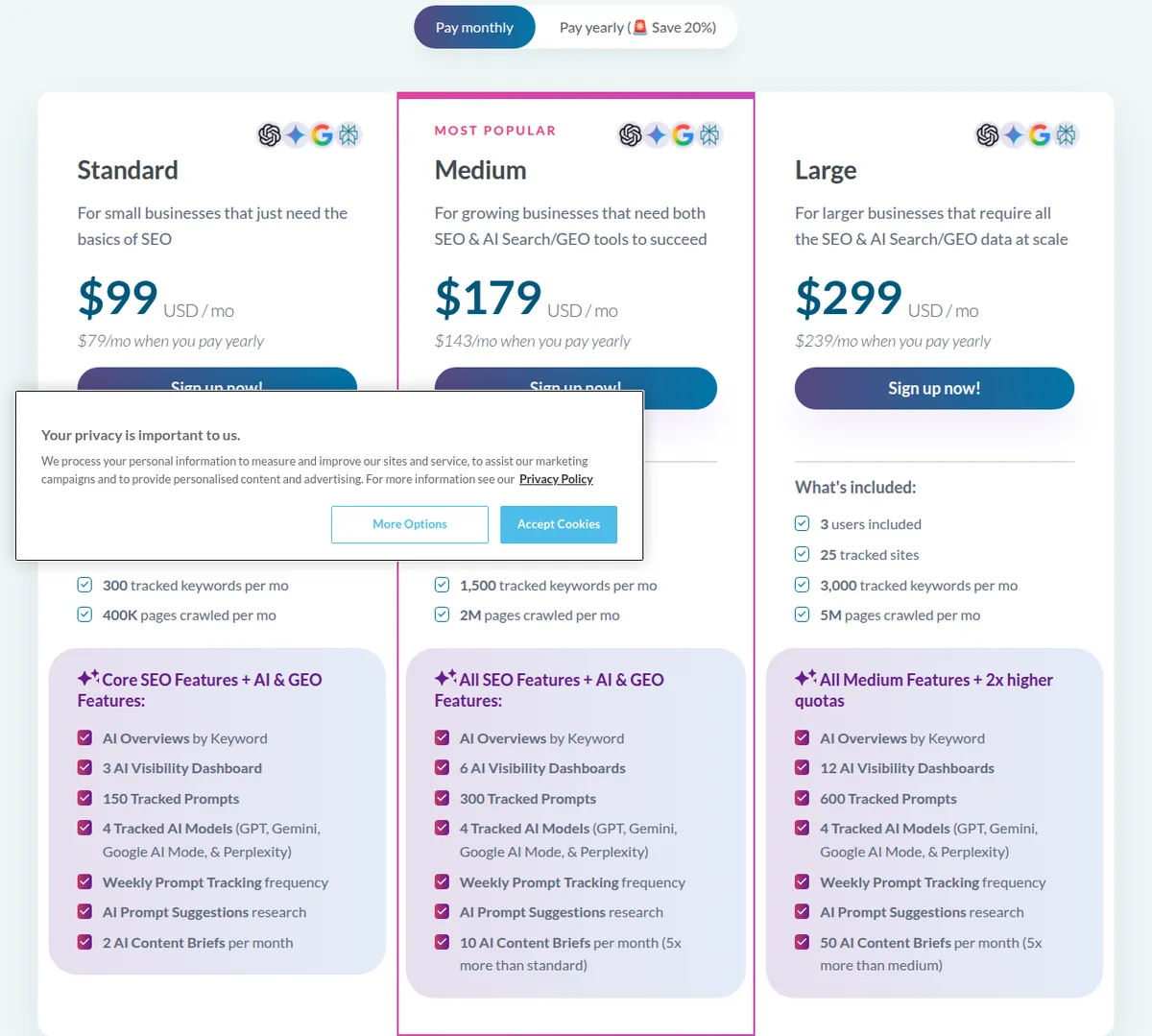 The Moz Pro pricing page